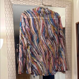 Multicolor Abstract Womens see thru mock neck Shirt